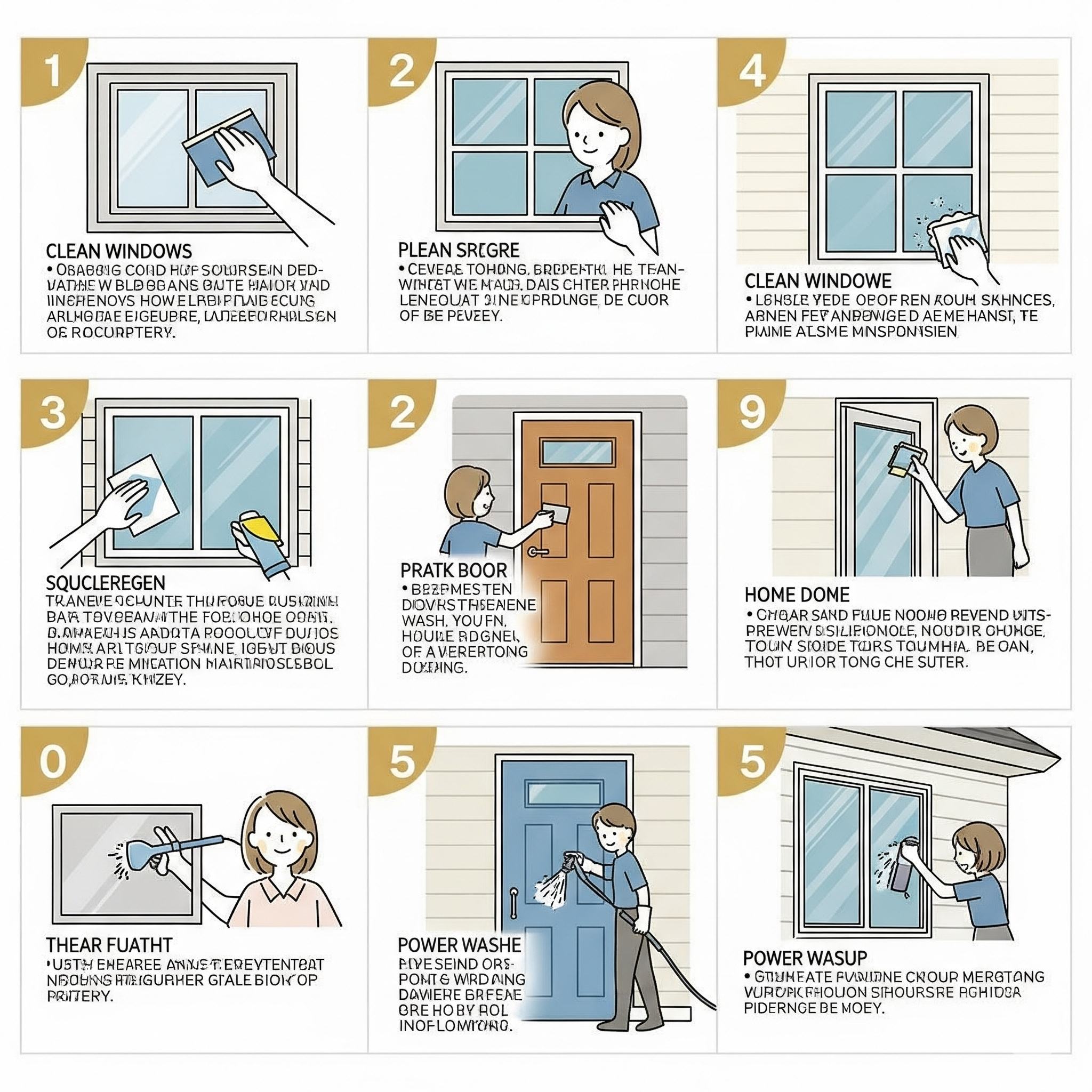 "Homeowner cleaning and maintaining the exterior walls and roof of a modern house"