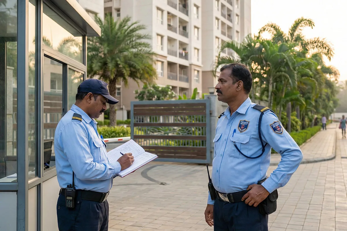 Professional 24 hours security guards at Anvika Adobe gates
