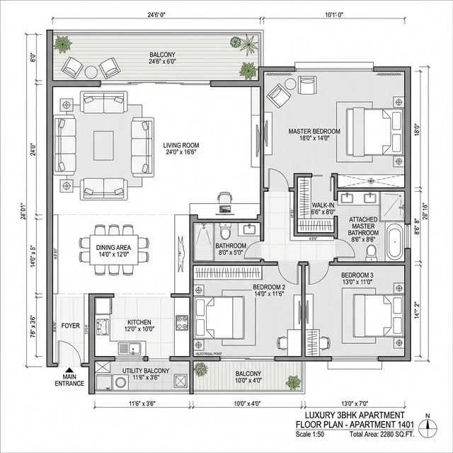 3 BHK floor plan of Elite Homes Bangalore luxury apartment