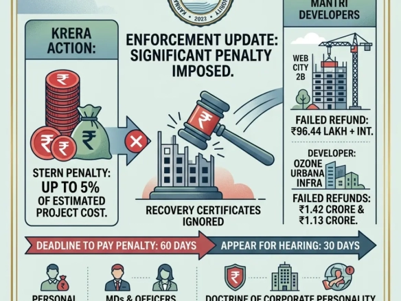 KRERA penalty on Bengaluru developer for refund non-compliance case