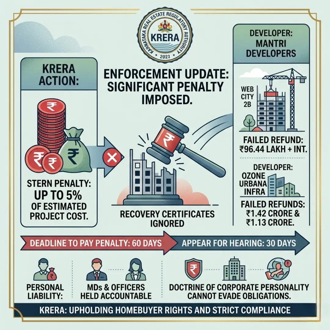 KRERA penalty on Bengaluru developer for refund non-compliance case