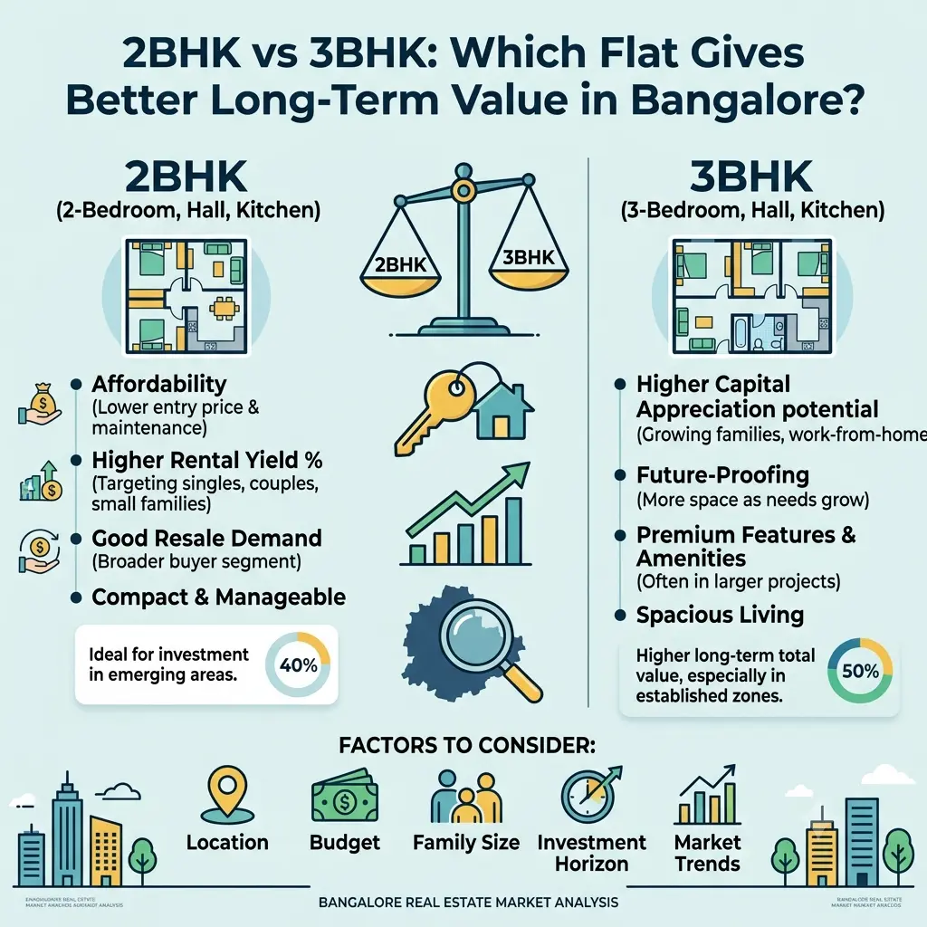 Bangalore real estate investment comparison between 2BHK and 3BHK apartments for long-term value and ROI