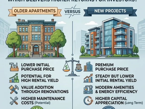 Real estate investment comparison between older apartments and new projects at Elite Homes K Narayanapur