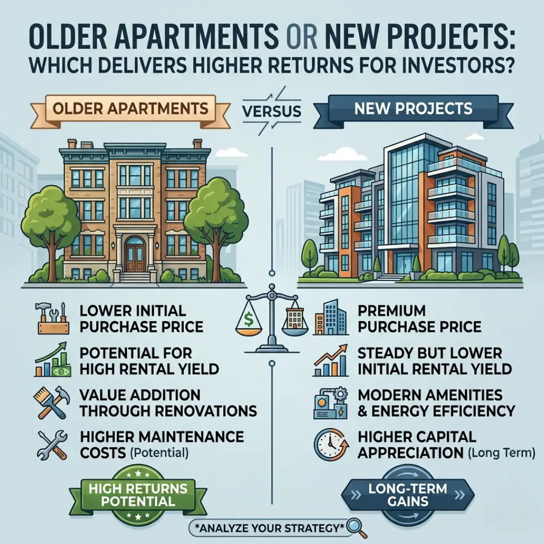 Real estate investment comparison between older apartments and new projects at Elite Homes K Narayanapur
