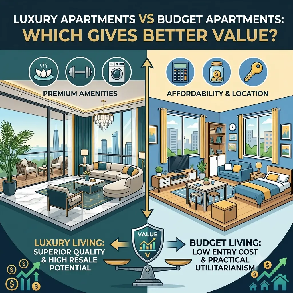 Luxury vs budget apartments comparison featuring SB Urban Park in Rachenahalli by Globes Properties