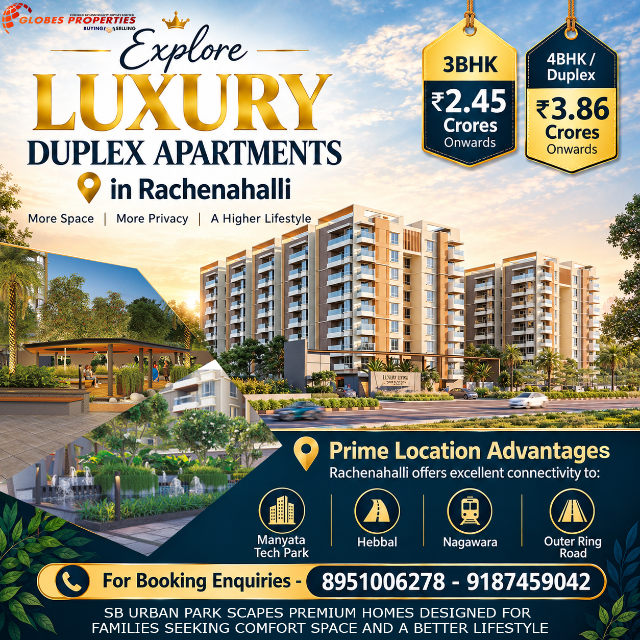 Luxury duplex apartments in Rachenahalli, North Bangalore, featured by Globes Properties